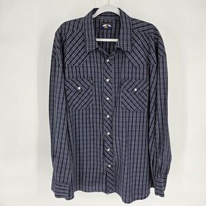 Falcon Bay Mens 3XLT Western Pearl Snap Shirt Navy White Plaid Grid Long Slv